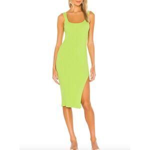 Line & Dot Vibrant Green Ribbed Bodycon Sweater Dress Side Slit Size S